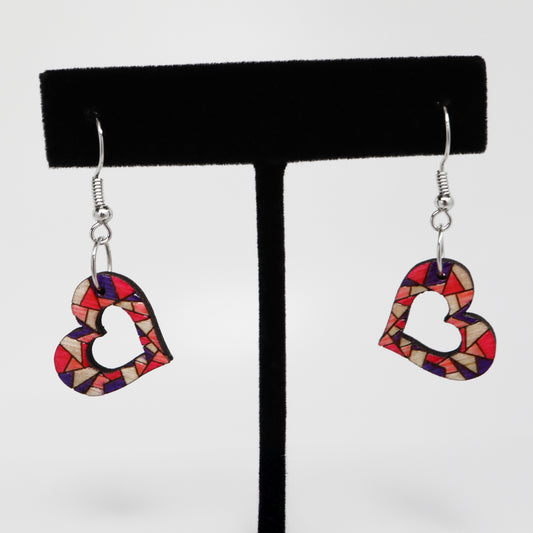 Wooden Geometric Heart Dangle Earrings